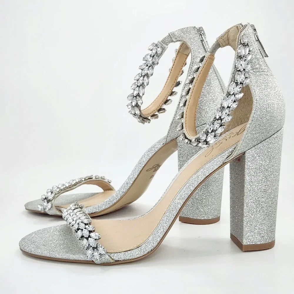 Jewel by Badgley Mischka Women's Silver Mayra Ankle Strap Evening Shoe Size 9.5